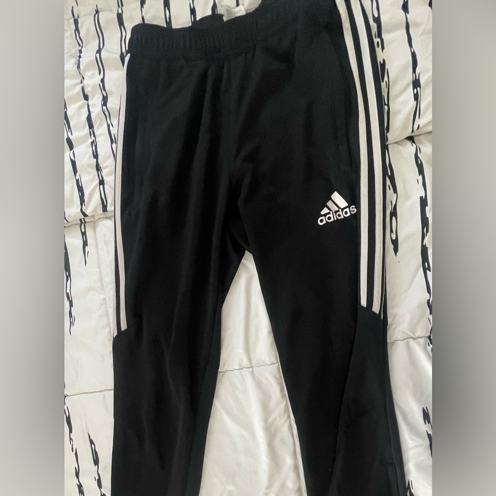 Adidas Kids Black Joggers with White Stripes